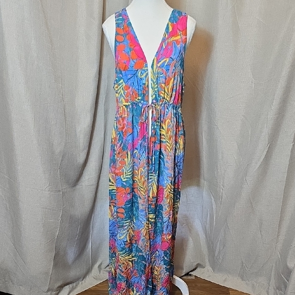 Kona Sol Floral Maxi Tie Front Beach Cover-up - Picture 1 of 9